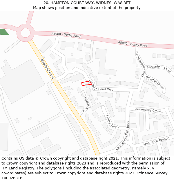 20, HAMPTON COURT WAY, WIDNES, WA8 3ET: Location map and indicative extent of plot