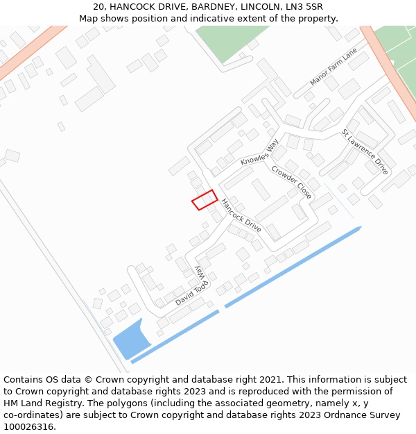 20, HANCOCK DRIVE, BARDNEY, LINCOLN, LN3 5SR: Location map and indicative extent of plot