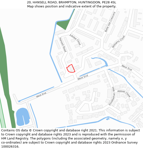 20, HANSELL ROAD, BRAMPTON, HUNTINGDON, PE28 4SL: Location map and indicative extent of plot