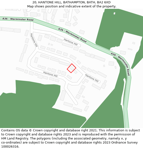 20, HANTONE HILL, BATHAMPTON, BATH, BA2 6XD: Location map and indicative extent of plot