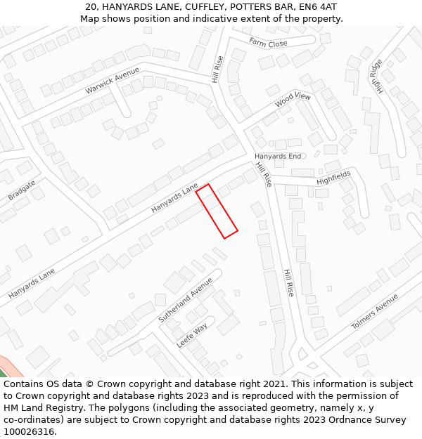 20, HANYARDS LANE, CUFFLEY, POTTERS BAR, EN6 4AT: Location map and indicative extent of plot