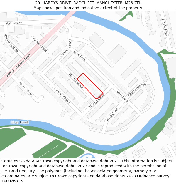 20, HARDYS DRIVE, RADCLIFFE, MANCHESTER, M26 2TL: Location map and indicative extent of plot