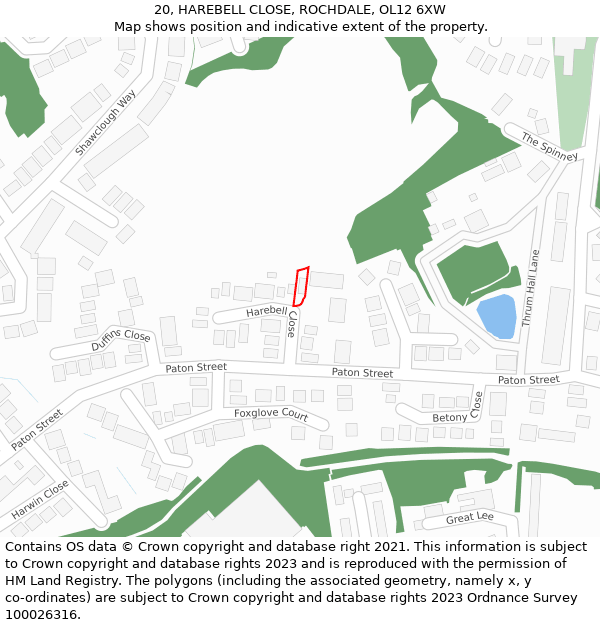 20, HAREBELL CLOSE, ROCHDALE, OL12 6XW: Location map and indicative extent of plot