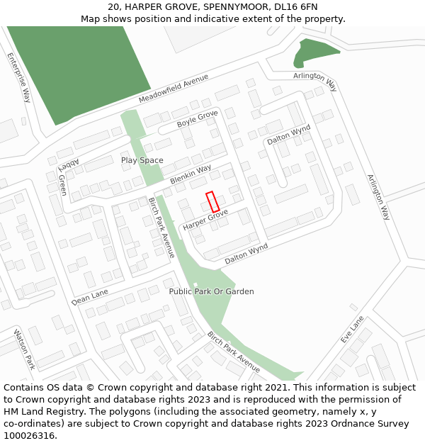 20, HARPER GROVE, SPENNYMOOR, DL16 6FN: Location map and indicative extent of plot