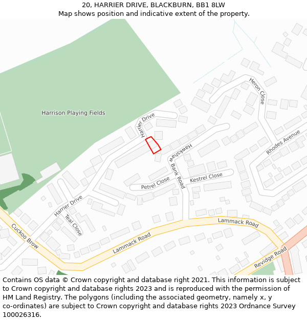 20, HARRIER DRIVE, BLACKBURN, BB1 8LW: Location map and indicative extent of plot