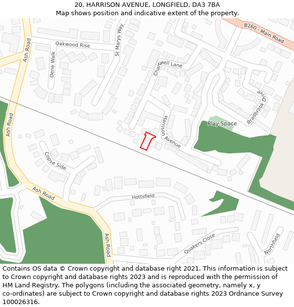 20, HARRISON AVENUE, LONGFIELD, DA3 7BA: Location map and indicative extent of plot