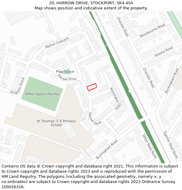 20, HARROW DRIVE, STOCKPORT, SK4 4SA: Location map and indicative extent of plot
