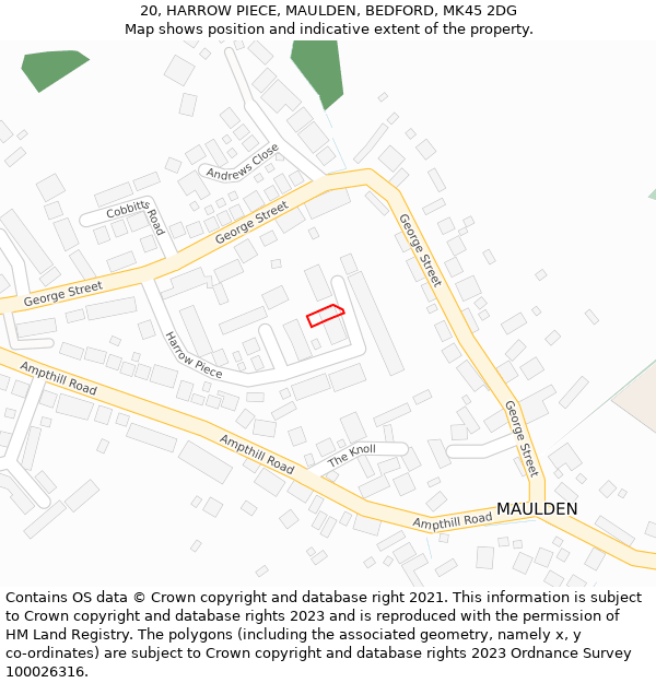 20, HARROW PIECE, MAULDEN, BEDFORD, MK45 2DG: Location map and indicative extent of plot