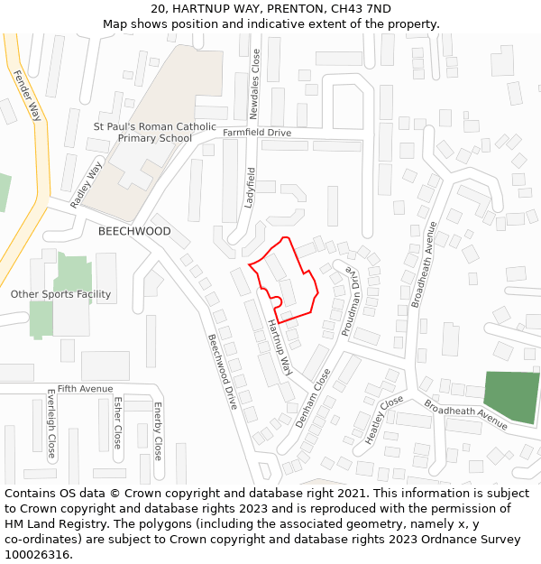 20, HARTNUP WAY, PRENTON, CH43 7ND: Location map and indicative extent of plot