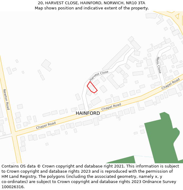 20, HARVEST CLOSE, HAINFORD, NORWICH, NR10 3TA: Location map and indicative extent of plot