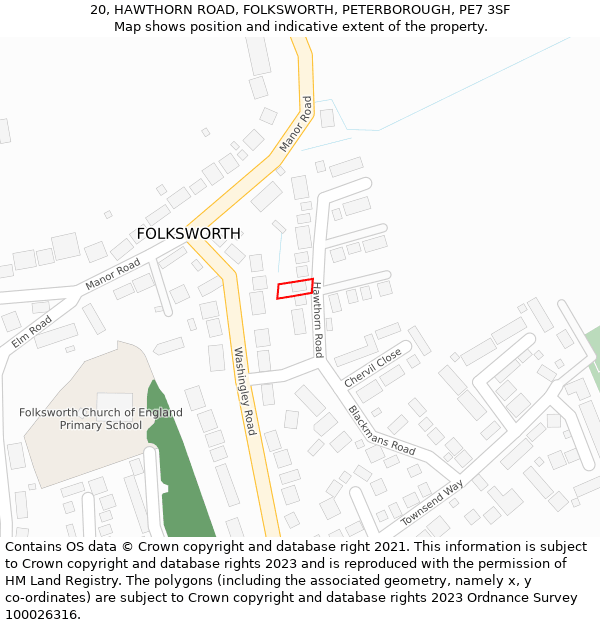 20, HAWTHORN ROAD, FOLKSWORTH, PETERBOROUGH, PE7 3SF: Location map and indicative extent of plot
