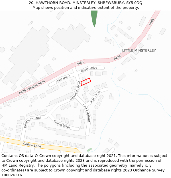 20, HAWTHORN ROAD, MINSTERLEY, SHREWSBURY, SY5 0DQ: Location map and indicative extent of plot