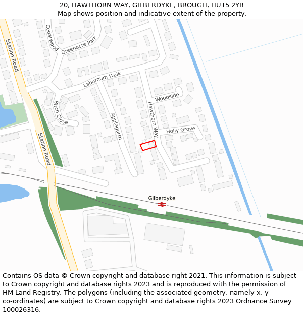 20, HAWTHORN WAY, GILBERDYKE, BROUGH, HU15 2YB: Location map and indicative extent of plot