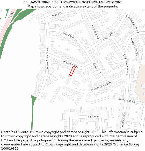 20, HAWTHORNE RISE, AWSWORTH, NOTTINGHAM, NG16 2RG: Location map and indicative extent of plot