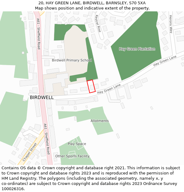 20, HAY GREEN LANE, BIRDWELL, BARNSLEY, S70 5XA: Location map and indicative extent of plot