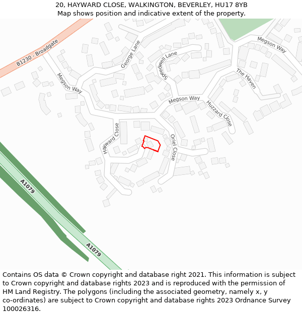 20, HAYWARD CLOSE, WALKINGTON, BEVERLEY, HU17 8YB: Location map and indicative extent of plot