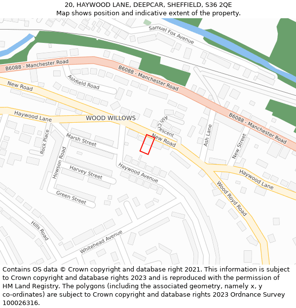 20, HAYWOOD LANE, DEEPCAR, SHEFFIELD, S36 2QE: Location map and indicative extent of plot