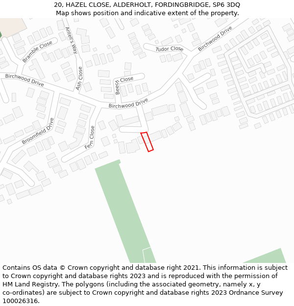 20, HAZEL CLOSE, ALDERHOLT, FORDINGBRIDGE, SP6 3DQ: Location map and indicative extent of plot