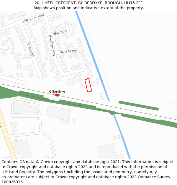 20, HAZEL CRESCENT, GILBERDYKE, BROUGH, HU15 2FF: Location map and indicative extent of plot