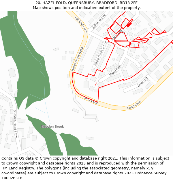 20, HAZEL FOLD, QUEENSBURY, BRADFORD, BD13 2FE: Location map and indicative extent of plot