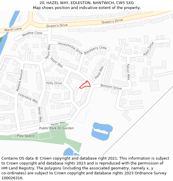 20, HAZEL WAY, EDLESTON, NANTWICH, CW5 5XG: Location map and indicative extent of plot