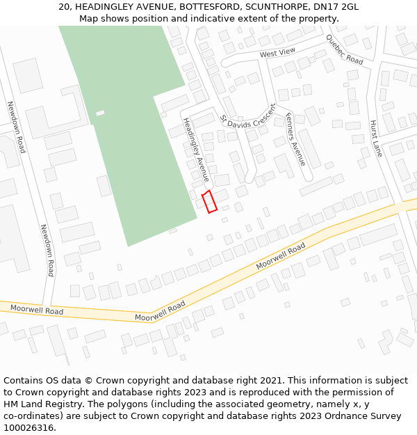 20, HEADINGLEY AVENUE, BOTTESFORD, SCUNTHORPE, DN17 2GL: Location map and indicative extent of plot