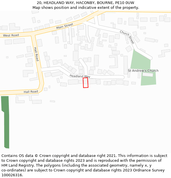 20, HEADLAND WAY, HACONBY, BOURNE, PE10 0UW: Location map and indicative extent of plot