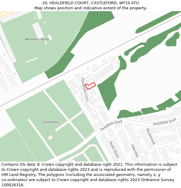 20, HEALDFIELD COURT, CASTLEFORD, WF10 4TU: Location map and indicative extent of plot