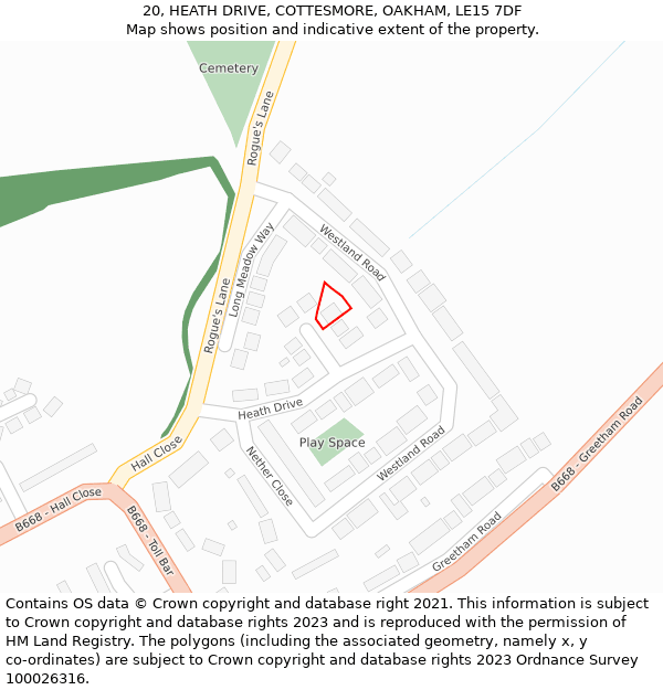 20, HEATH DRIVE, COTTESMORE, OAKHAM, LE15 7DF: Location map and indicative extent of plot