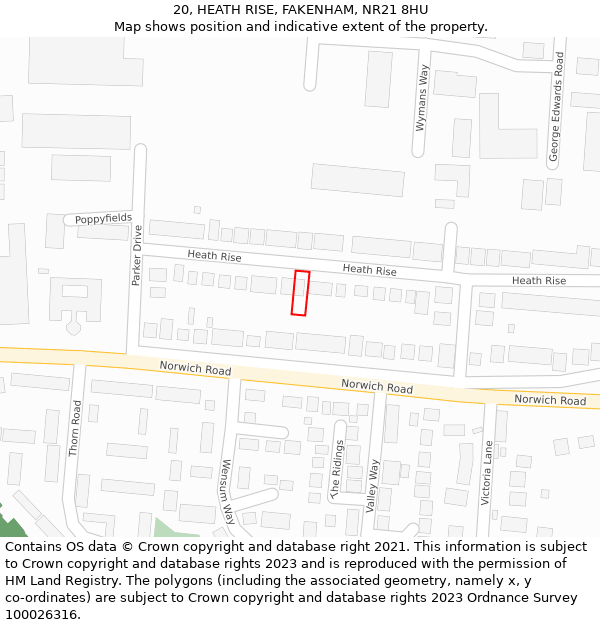 20, HEATH RISE, FAKENHAM, NR21 8HU: Location map and indicative extent of plot