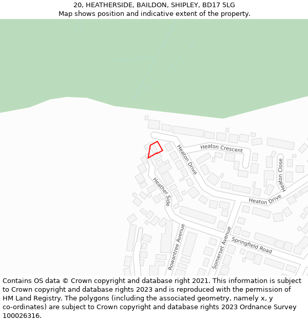 20, HEATHERSIDE, BAILDON, SHIPLEY, BD17 5LG: Location map and indicative extent of plot