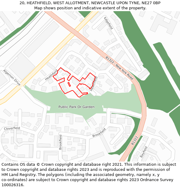 20, HEATHFIELD, WEST ALLOTMENT, NEWCASTLE UPON TYNE, NE27 0BP: Location map and indicative extent of plot