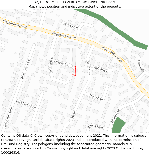 20, HEDGEMERE, TAVERHAM, NORWICH, NR8 6GG: Location map and indicative extent of plot