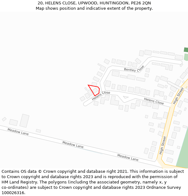 20, HELENS CLOSE, UPWOOD, HUNTINGDON, PE26 2QN: Location map and indicative extent of plot