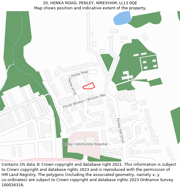 20, HENKA ROAD, PENLEY, WREXHAM, LL13 0QE: Location map and indicative extent of plot