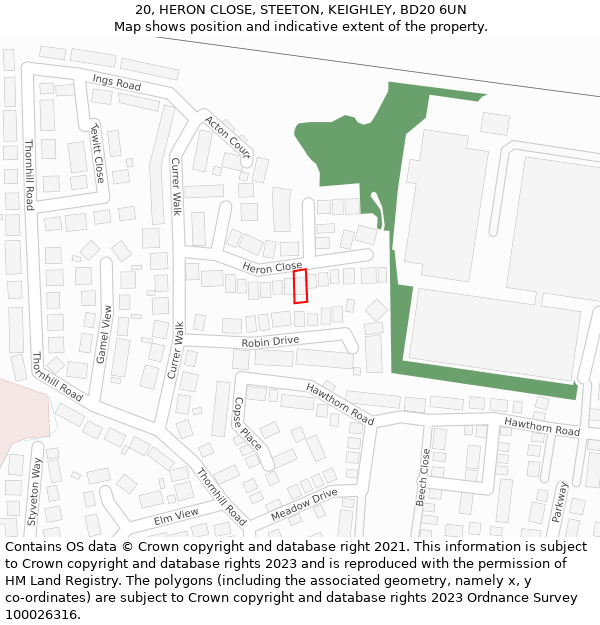 20, HERON CLOSE, STEETON, KEIGHLEY, BD20 6UN: Location map and indicative extent of plot