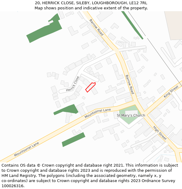 20, HERRICK CLOSE, SILEBY, LOUGHBOROUGH, LE12 7RL: Location map and indicative extent of plot