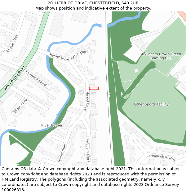 20, HERRIOT DRIVE, CHESTERFIELD, S40 2UR: Location map and indicative extent of plot