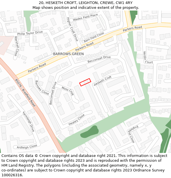 20, HESKETH CROFT, LEIGHTON, CREWE, CW1 4RY: Location map and indicative extent of plot