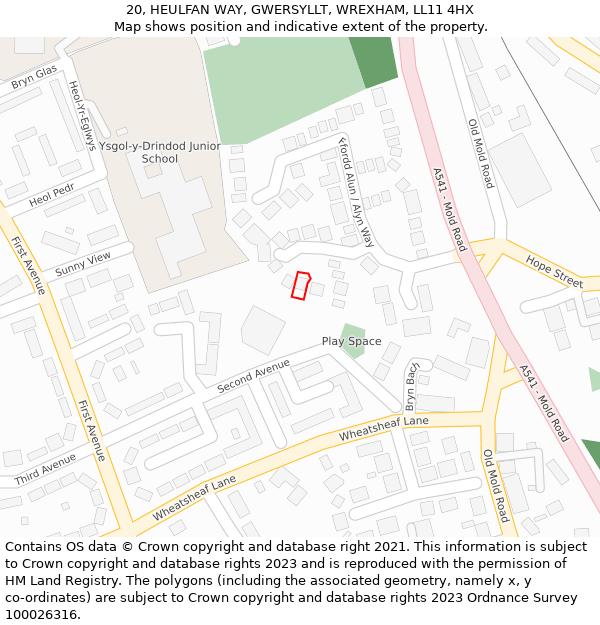 20, HEULFAN WAY, GWERSYLLT, WREXHAM, LL11 4HX: Location map and indicative extent of plot