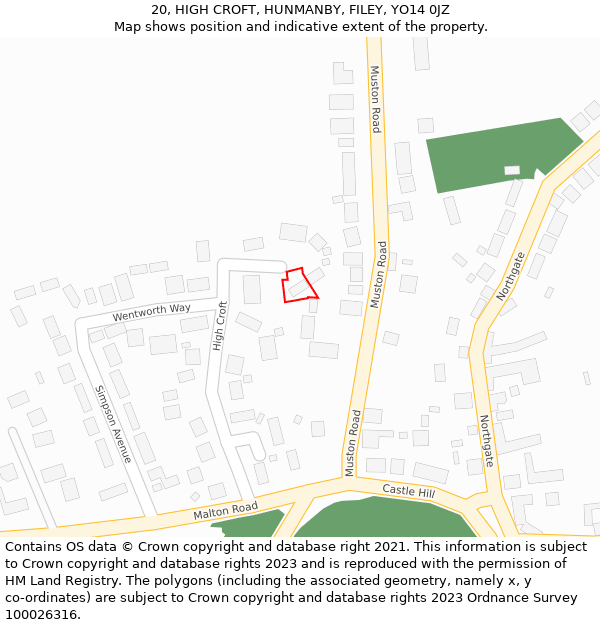 20, HIGH CROFT, HUNMANBY, FILEY, YO14 0JZ: Location map and indicative extent of plot