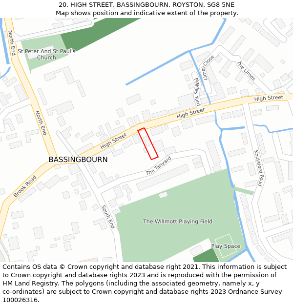 20, HIGH STREET, BASSINGBOURN, ROYSTON, SG8 5NE: Location map and indicative extent of plot