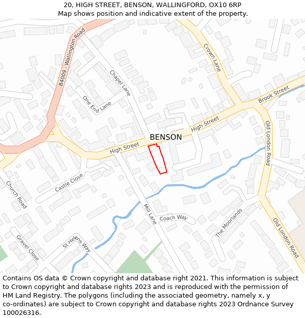 20, HIGH STREET, BENSON, WALLINGFORD, OX10 6RP: Location map and indicative extent of plot