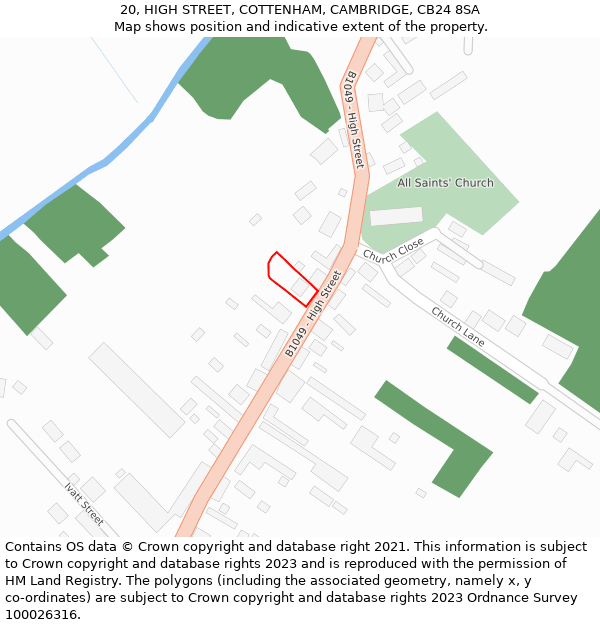 20, HIGH STREET, COTTENHAM, CAMBRIDGE, CB24 8SA: Location map and indicative extent of plot