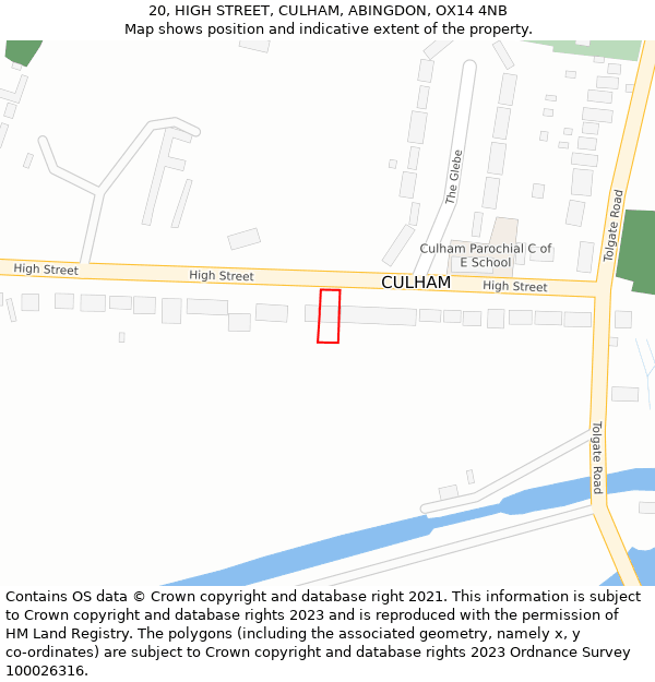 20, HIGH STREET, CULHAM, ABINGDON, OX14 4NB: Location map and indicative extent of plot