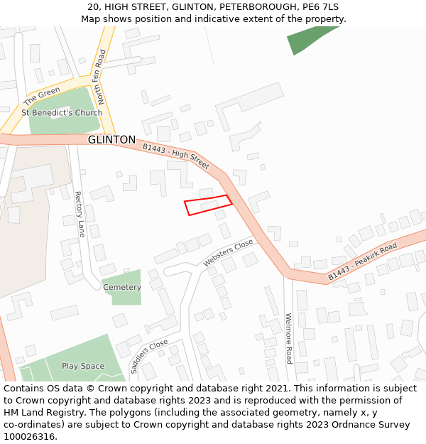 20, HIGH STREET, GLINTON, PETERBOROUGH, PE6 7LS: Location map and indicative extent of plot