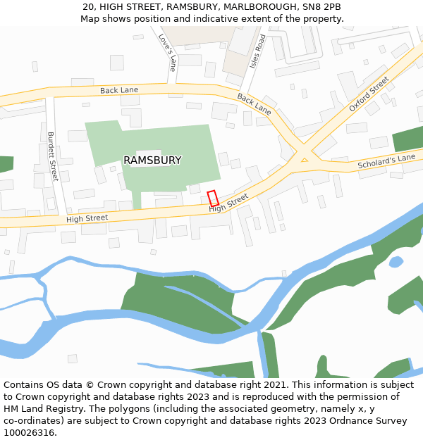 20, HIGH STREET, RAMSBURY, MARLBOROUGH, SN8 2PB: Location map and indicative extent of plot