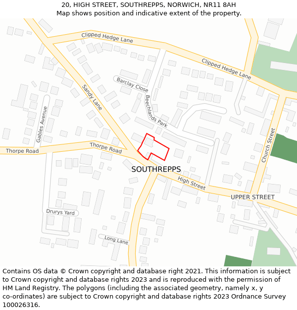 20, HIGH STREET, SOUTHREPPS, NORWICH, NR11 8AH: Location map and indicative extent of plot
