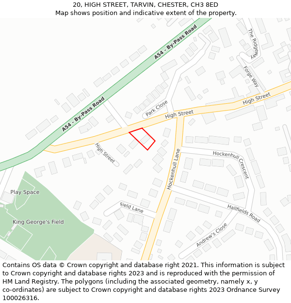 20, HIGH STREET, TARVIN, CHESTER, CH3 8ED: Location map and indicative extent of plot