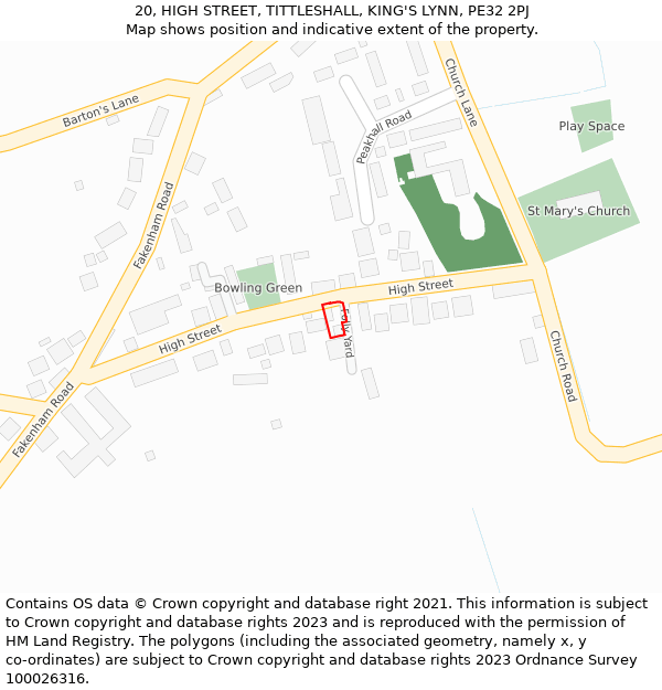 20, HIGH STREET, TITTLESHALL, KING'S LYNN, PE32 2PJ: Location map and indicative extent of plot